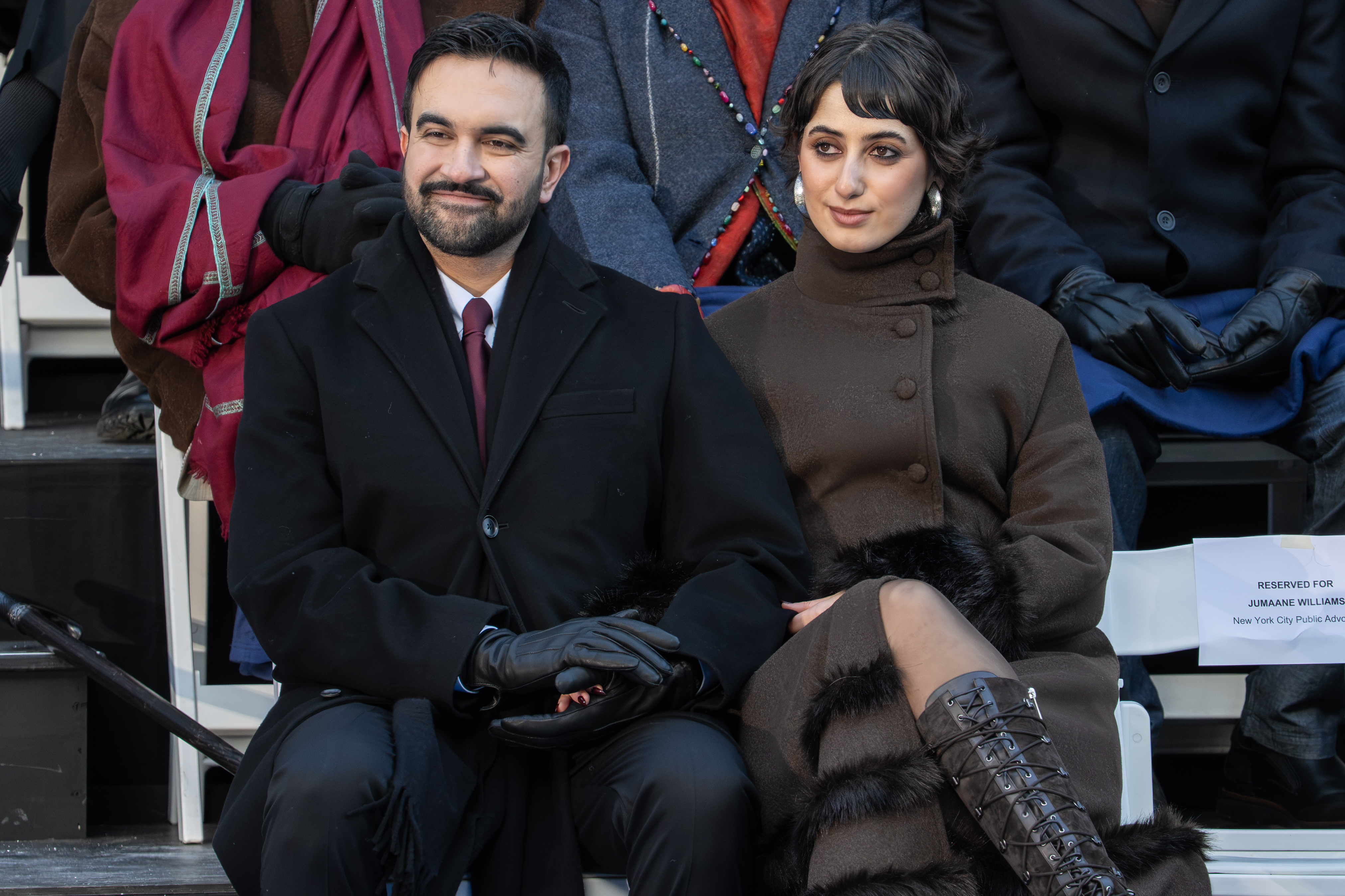 Zohran Mamdani and Rama Duwaji at his mayoral inauguration ceremony at City Hall in New York City