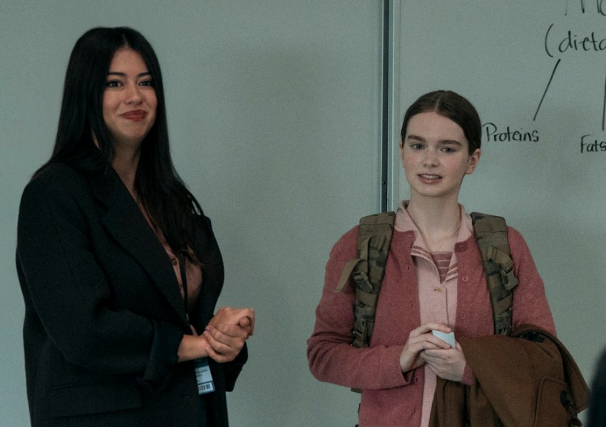 Carrie White with her teacher in a classroom
